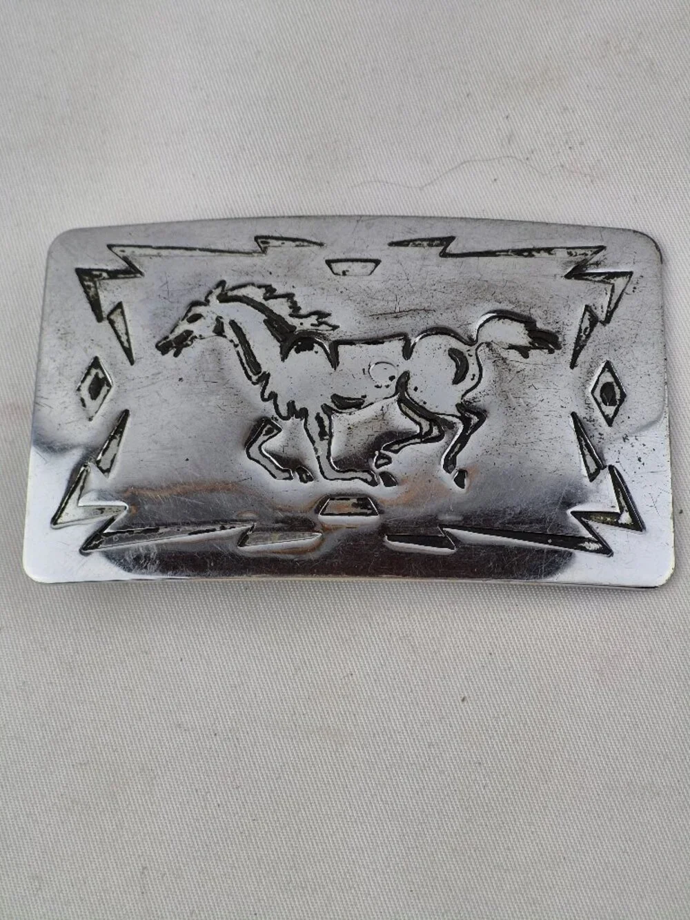 Vintage Chambers Belt Co. Galloping Mustang Embossed Western Cowboy Buckle USA